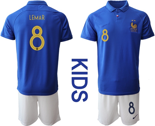 France #8 Lemar 100th Anniversary Edition Kid Soccer Country Jersey